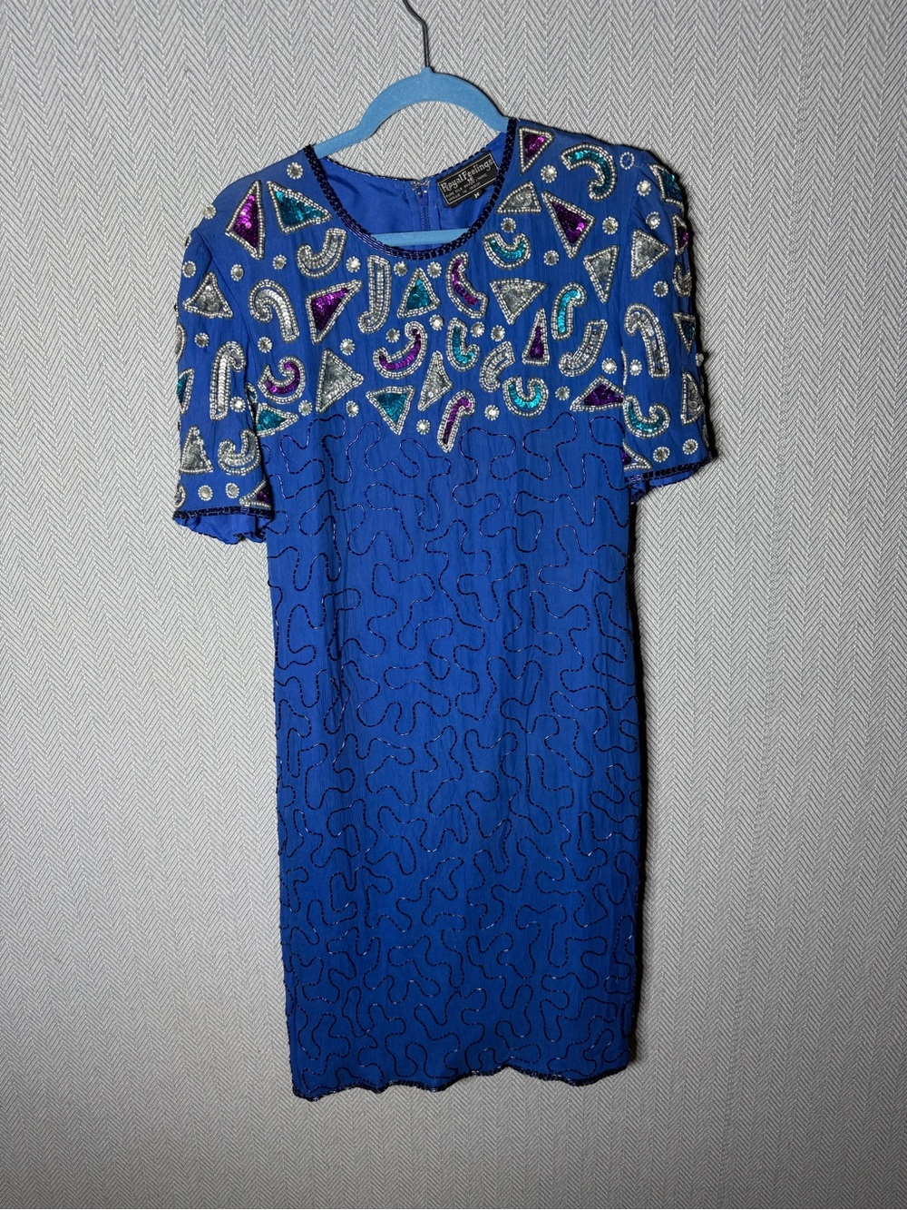 Embellished Royal Blue Mini Dress with Sequin Accents